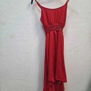 Red Spaghetti strapped dress-Size Small-Beachy High Low Sexy